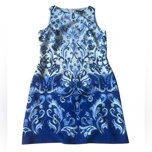 Lauren Ralph Lauren Blue and White Baroque-Style Sheath Dress size 10